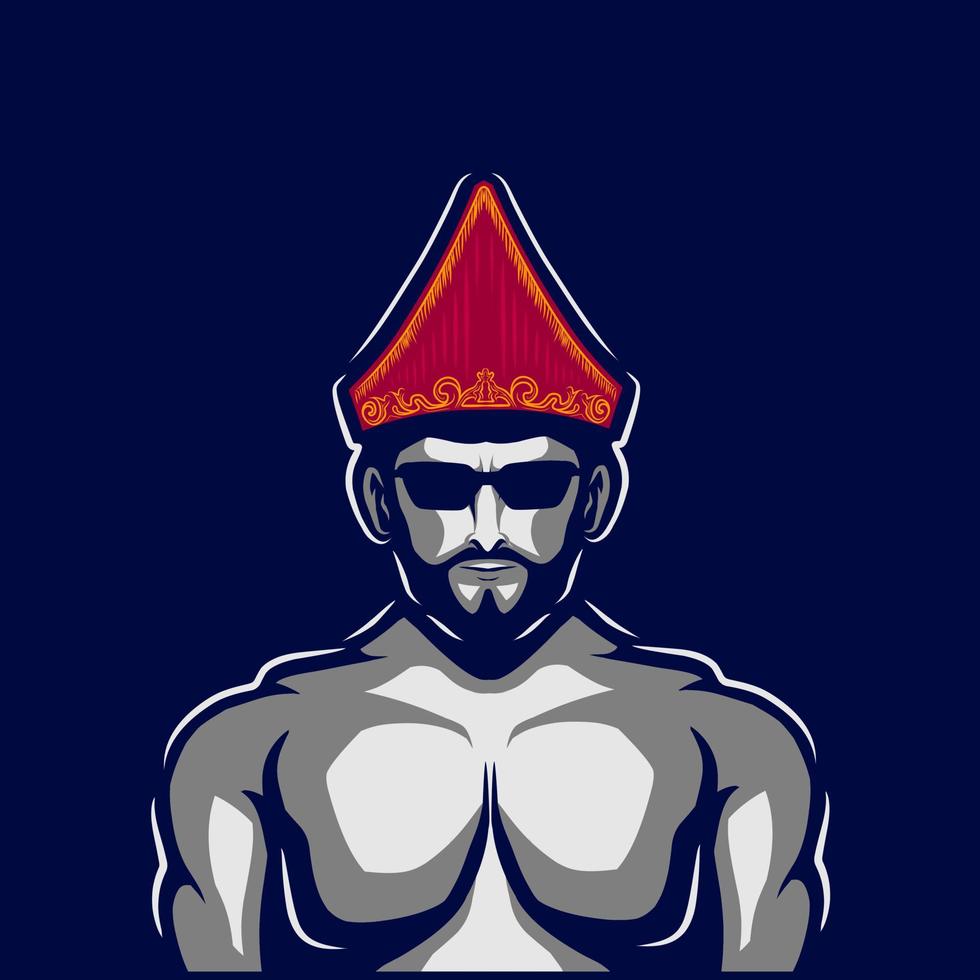 batak pessoas homem pop art logotipo. design de vestido de casamento étnico asiático colorido toba com fundo escuro. ilustração vetorial. fundo escuro isolado para camiseta, pôster, roupas, merchandising, vestuário vetor