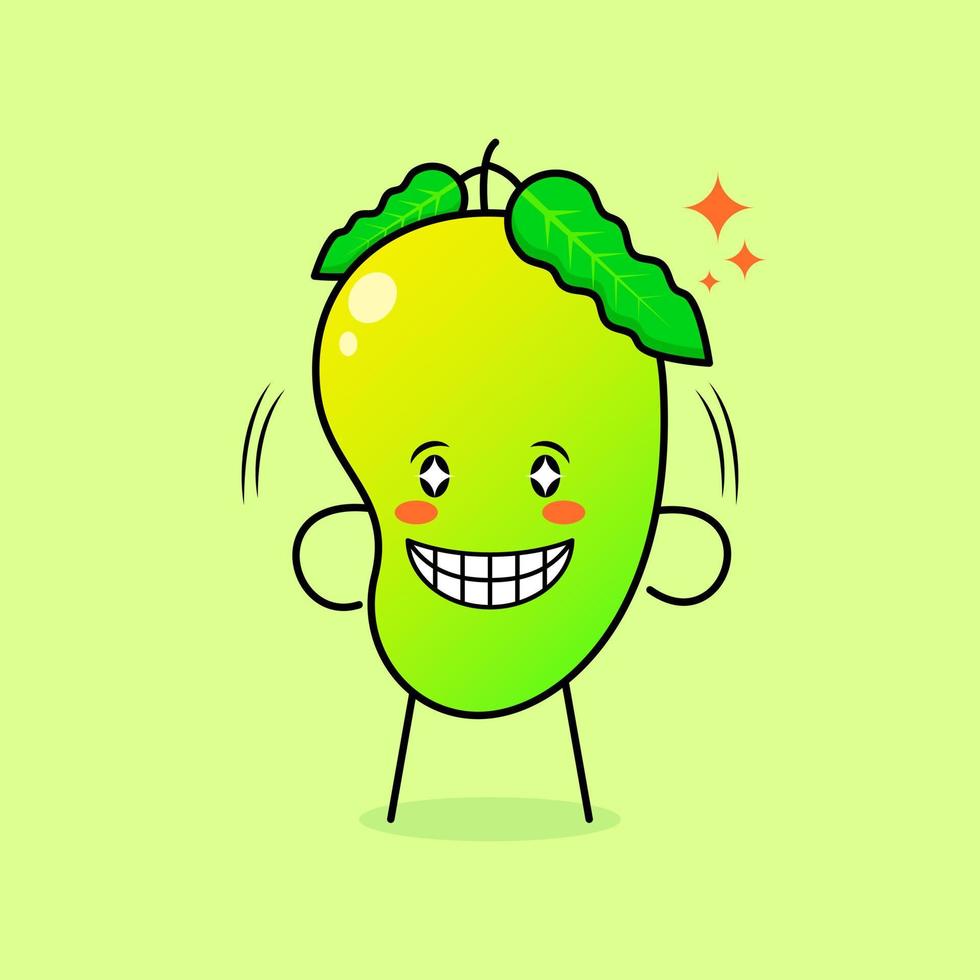 personagem de manga fofa com sorriso e expressão feliz, olhos brilhantes e sorrindo. laranja verde. adequado para emoticon, logotipo, mascote e ícone vetor