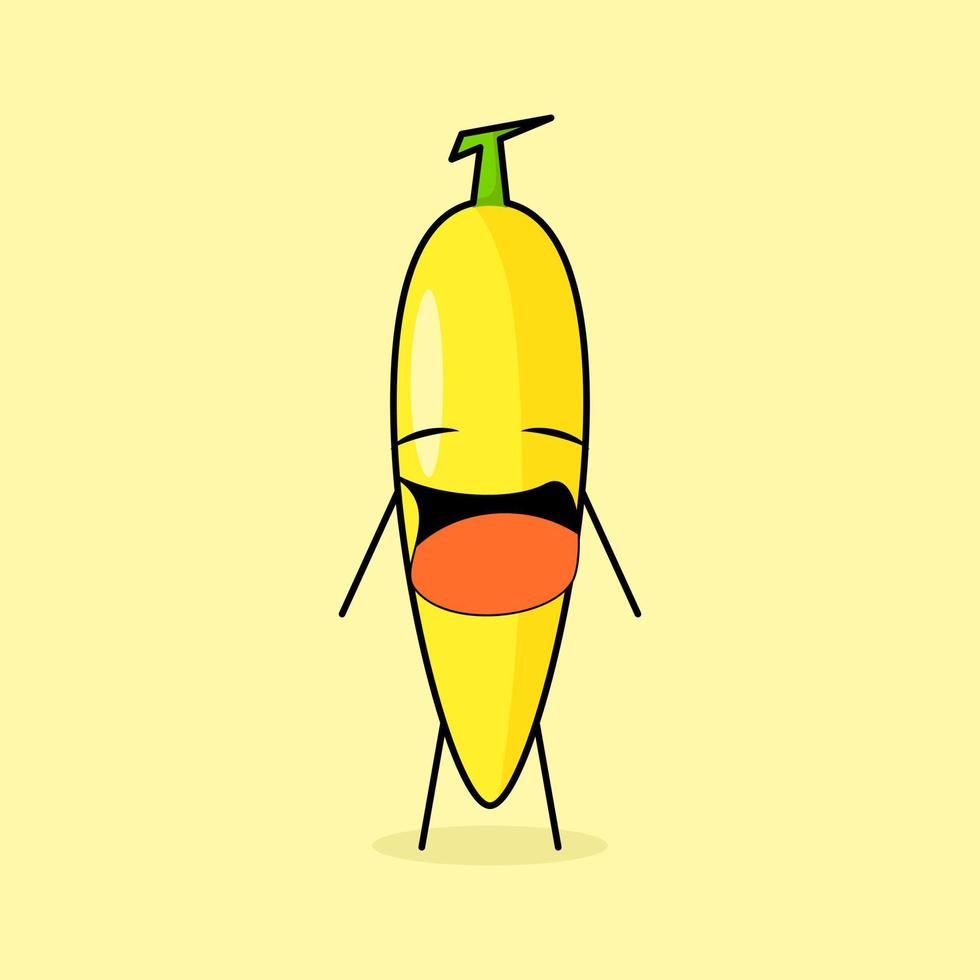 personagem de banana fofa com expressão de choro e boca aberta. verde e amarelo. fresco, moderno e contorno. para logotipo, ícone e sinal vetor