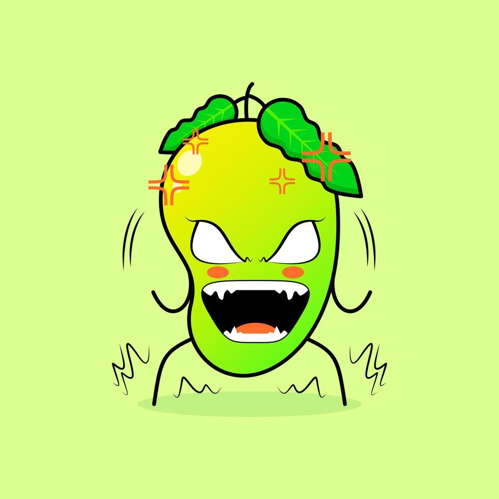 personagem de manga bonito com expressão muito zangada. olhos esbugalhados e boca aberta. verde e laranja. adequado para emoticon, logotipo, mascote vetor