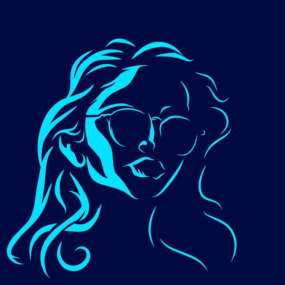 mulher vector silhueta linha pop art potrait logotipo design colorido com fundo escuro. ilustração em vetor abstrato. fundo preto isolado para camiseta, pôster, roupas.
