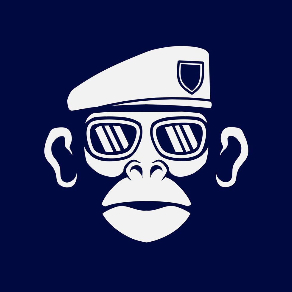 linha de macaco funky do exército. logotipo da arte pop. design colorido com fundo escuro. ilustração em vetor abstrato. fundo preto isolado para camiseta, pôster, roupas, merchandising, vestuário, design de crachá