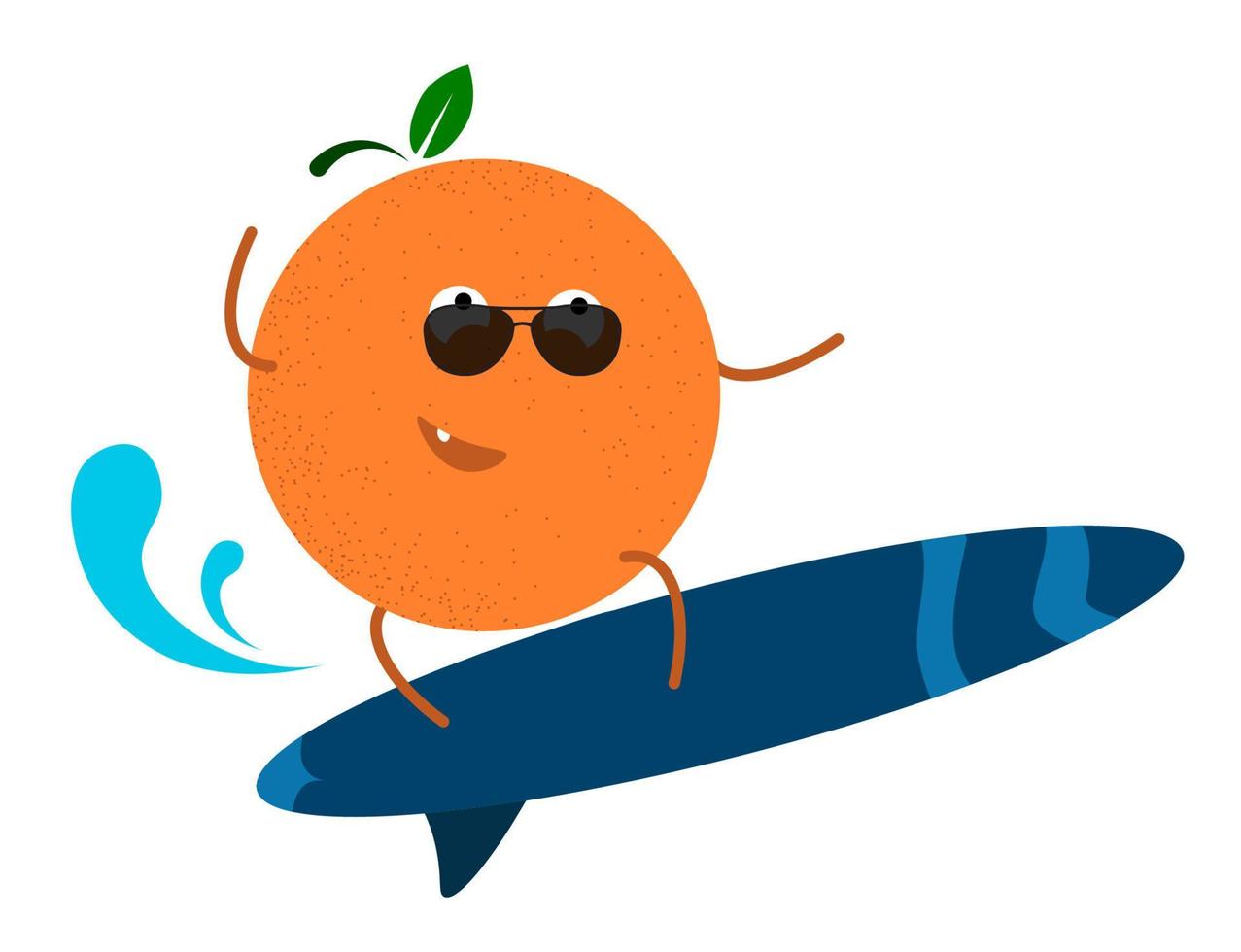 alegre laranja bronzeada no surf nas ondas. férias de verão ativas no mar. vetor em estilo cartoon