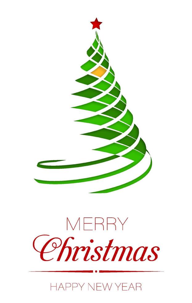 silhuetas de árvore de natal, estilizada entrelaçada com fita festiva no cartão branco. natal e ano novo 2021 vetor de cores