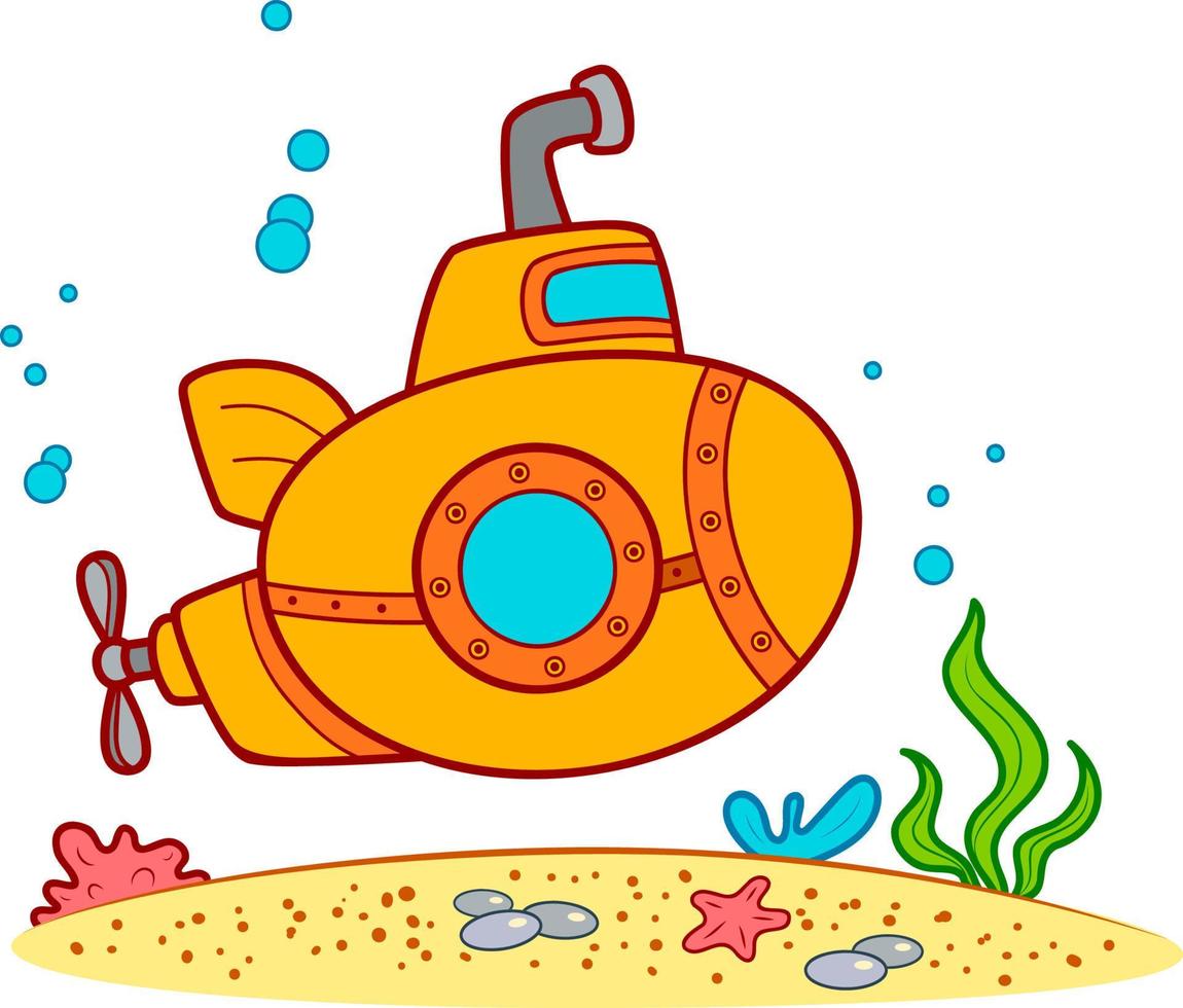 desenho de submarino fofo. clipart submarino vetor