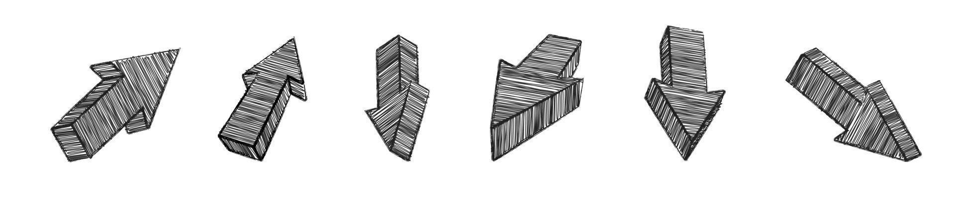 conjunto de setas desenhadas a lápis cinza, indica a direção do movimento. crescimento dos indicadores financeiros da empresa. retorno do investimento vetor
