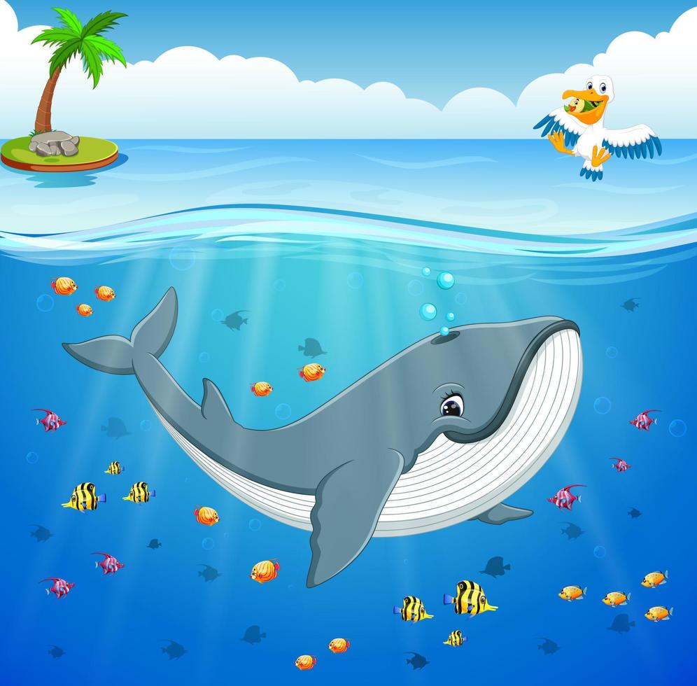 baleia de desenho animado no fundo do mar vetor