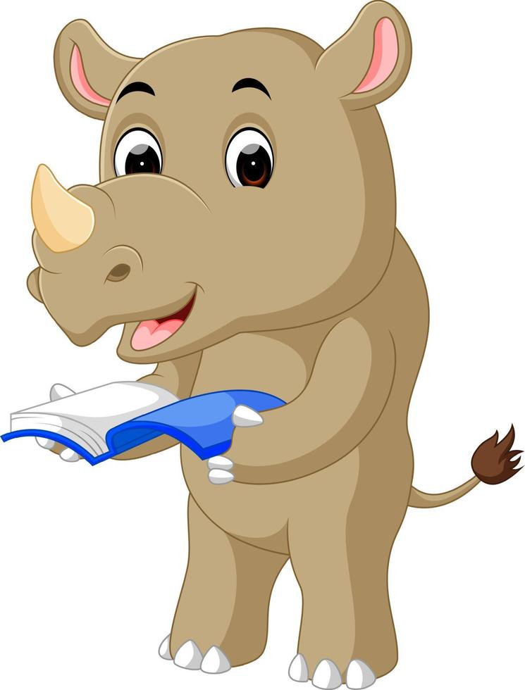 um rinoceronte de desenho animado segurando um livro vetor