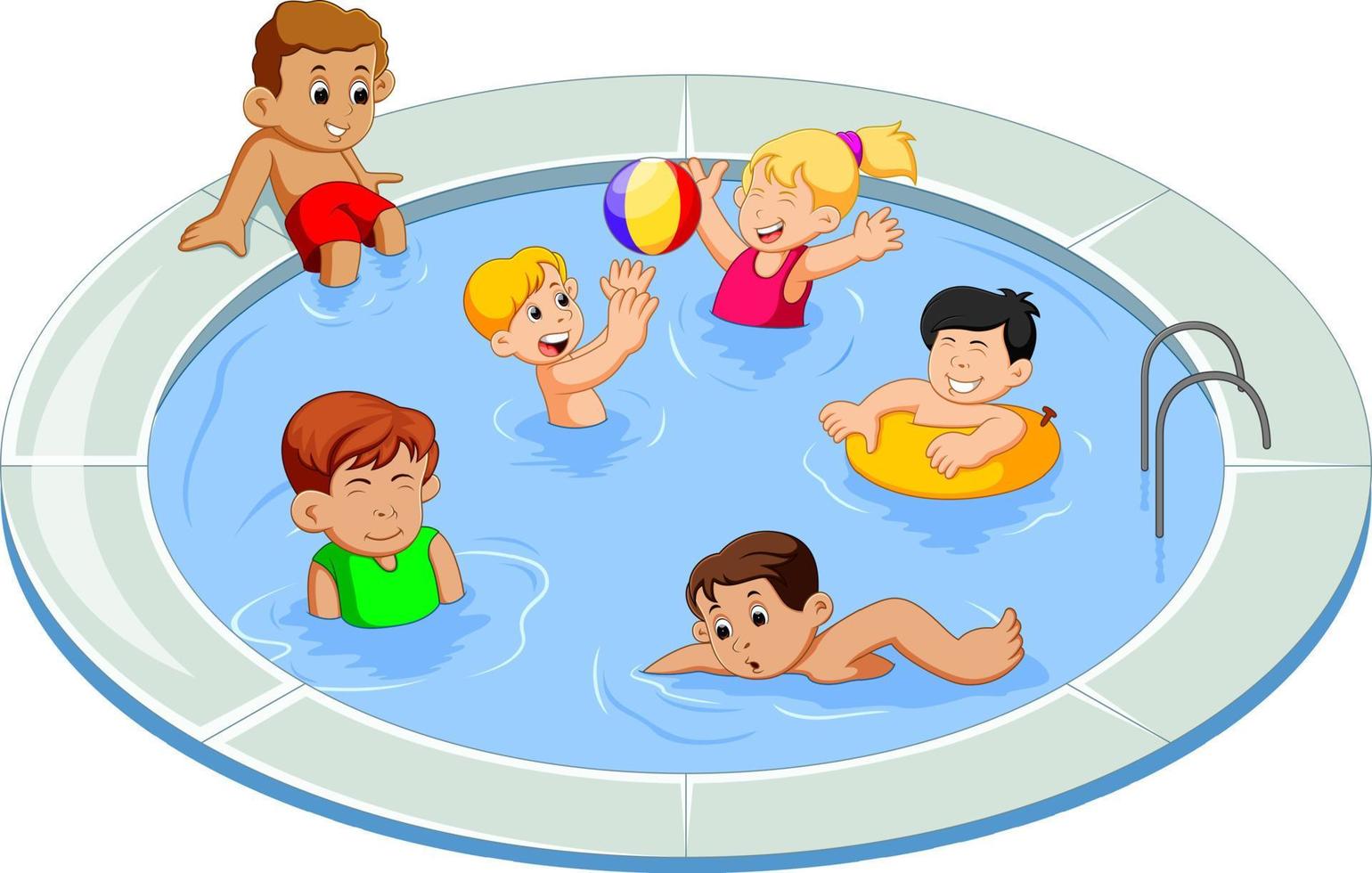crianças felizes brincando em uma piscina ao ar livre vetor