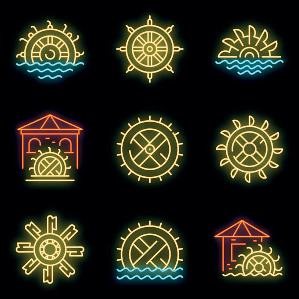 conjunto de ícones de moinho de água vector neon