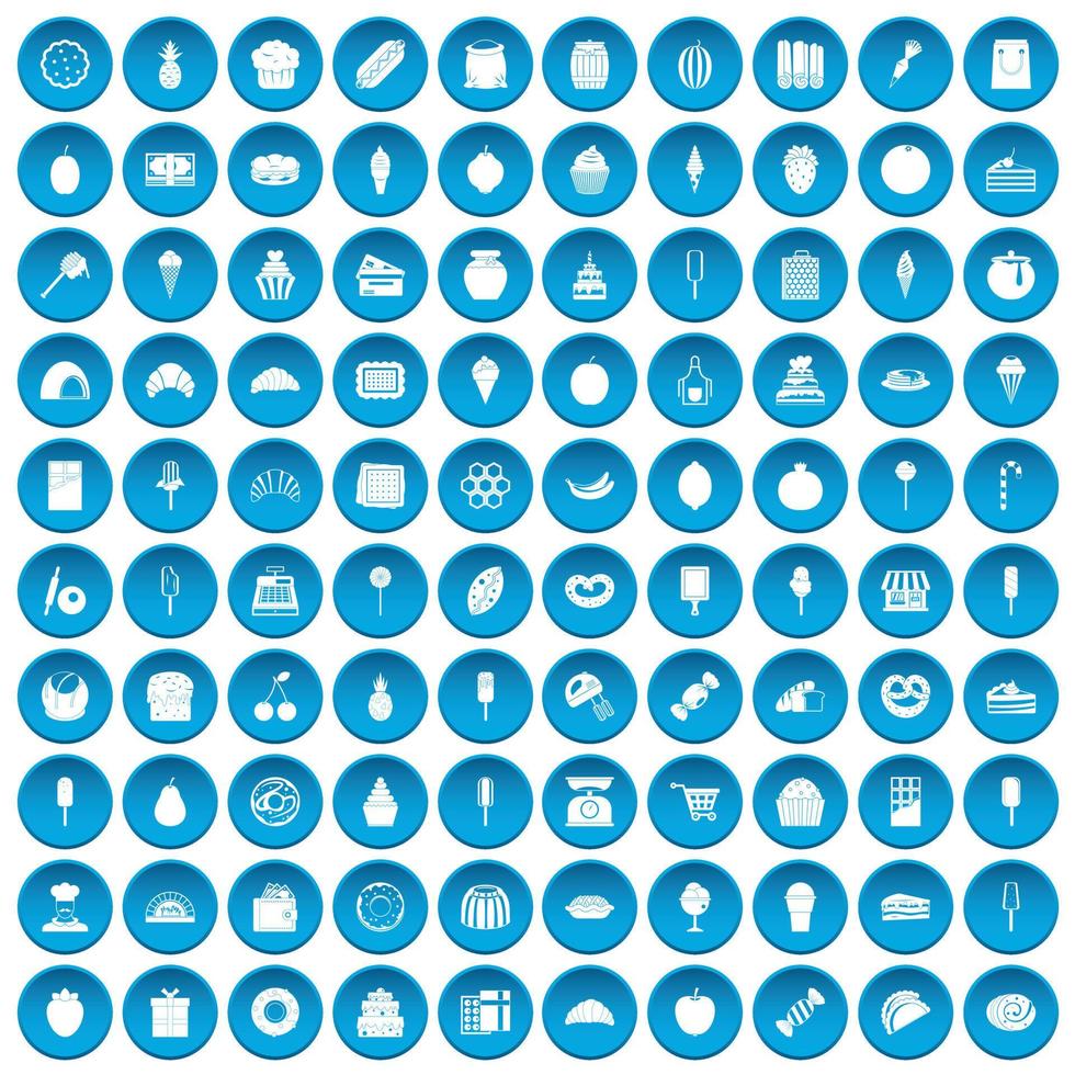 100 ícones de confeitaria conjunto azul vetor