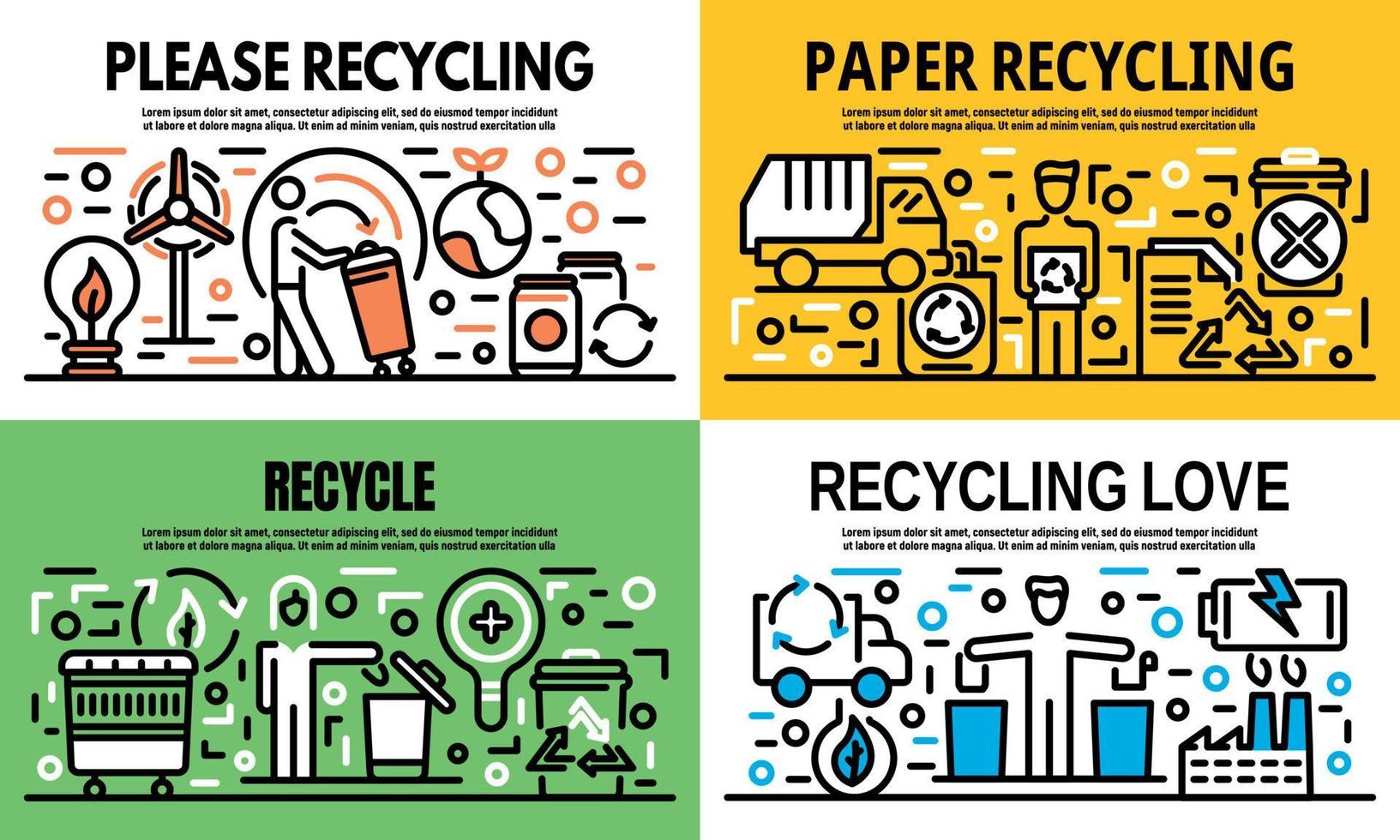 conjunto de banner de reciclagem, estilo de estrutura de tópicos vetor