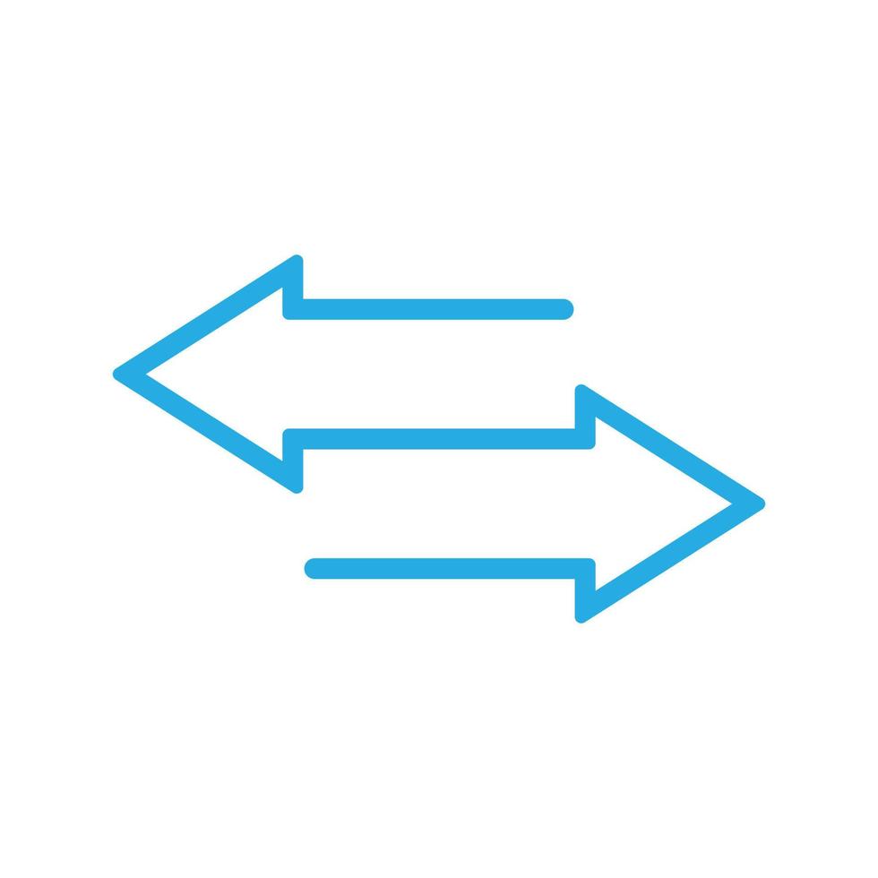 transferência de vetor azul eps10 ou ícone de arte de linha de setas direitas esquerdas para aplicativo móvel, interface do usuário e design de site isolado no fundo branco