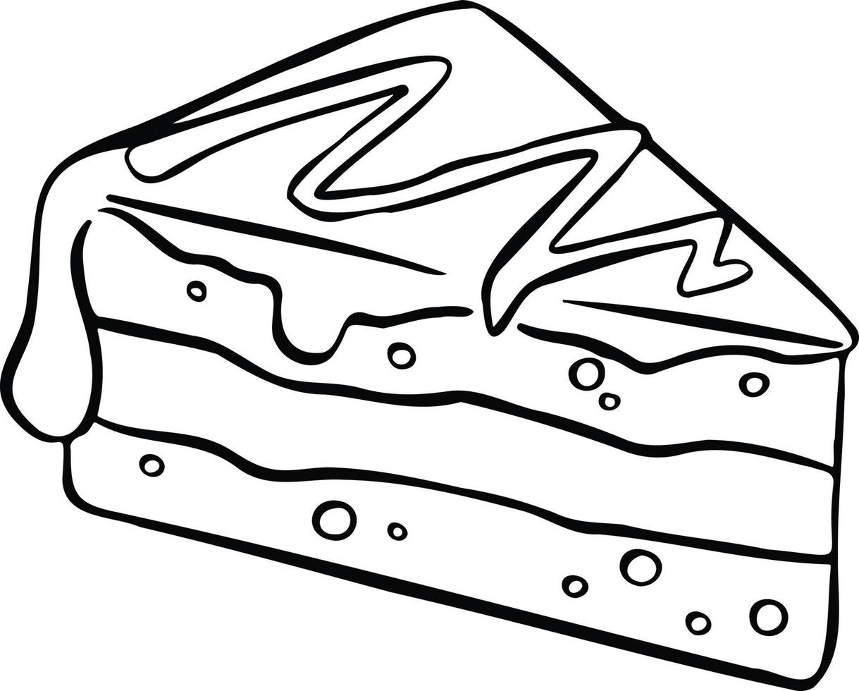 fatia de bolo doce, sobremesa de brownie, ilustração desenhada à mão vetor