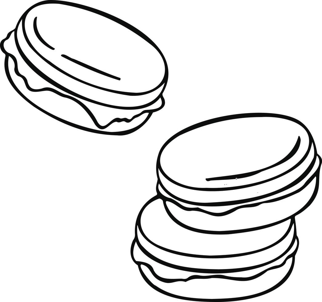 biscoitos de macaron, sobremesa de bolo, ilustração desenhada à mão vetor