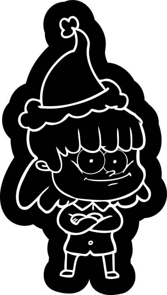 ícone dos desenhos animados de uma mulher sorridente usando chapéu de papai noel vetor