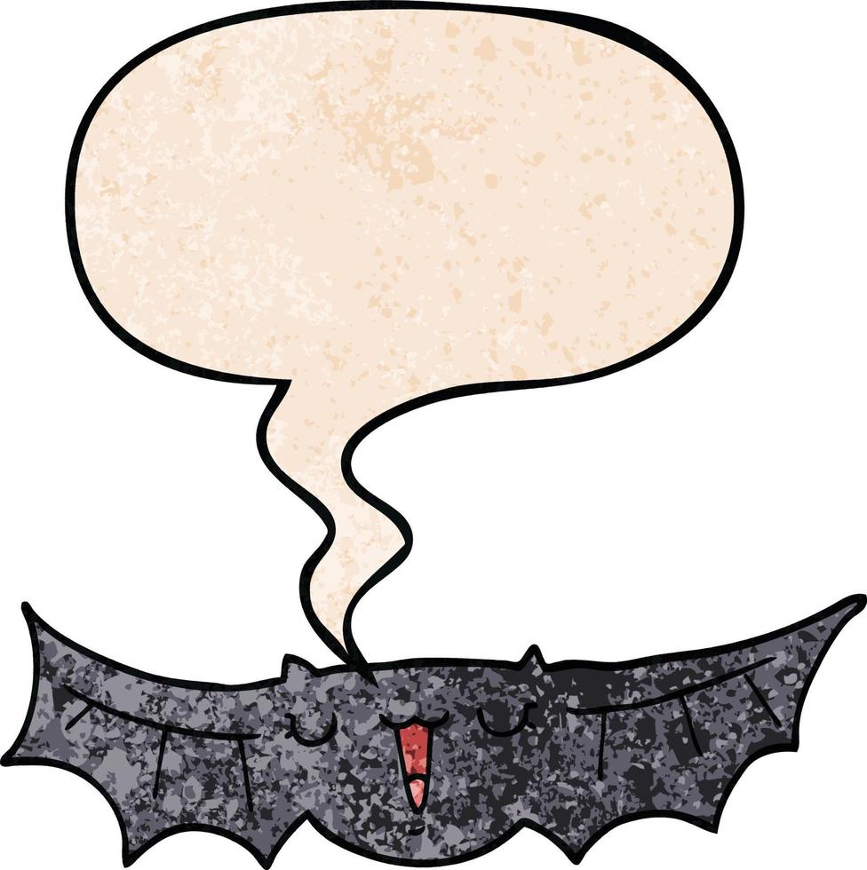 morcego de desenho animado e bolha de fala no estilo de textura retrô vetor