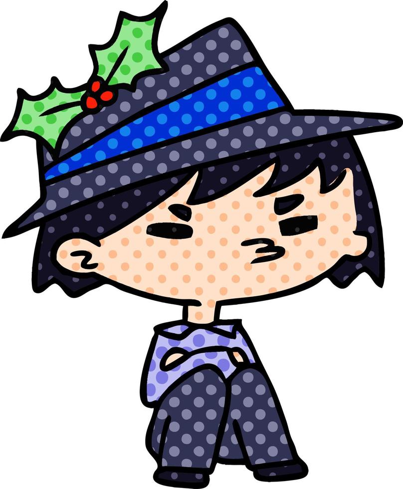 desenho de natal do menino kawaii vetor