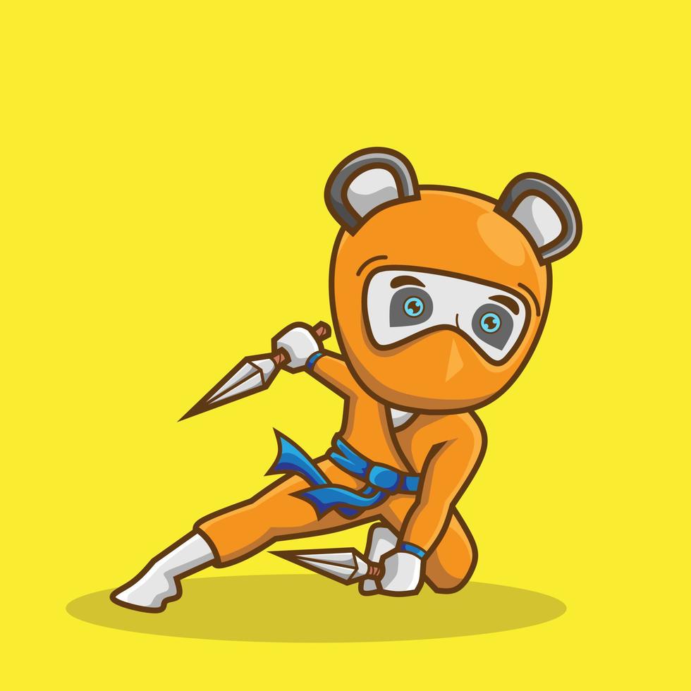 ilustração de personagem de panda ninja fofo. design de vetor animal simples. isolado com fundo suave.