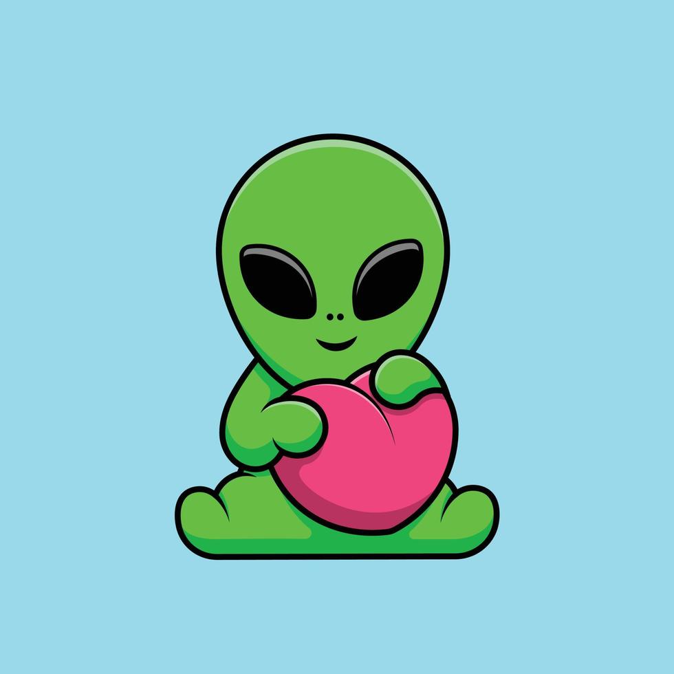 alien bonitinho segurando ilustração de ícone de vetor de amor de