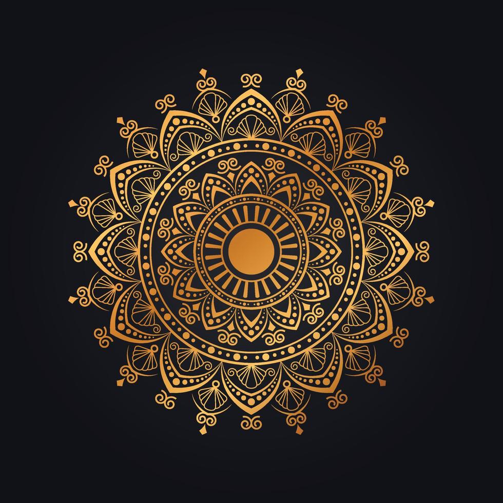 vetor de design de mandala real dourada de luxo para fundo, henna, mahanadi, tatuagem, islâmico, ornamento, festival, alpona
