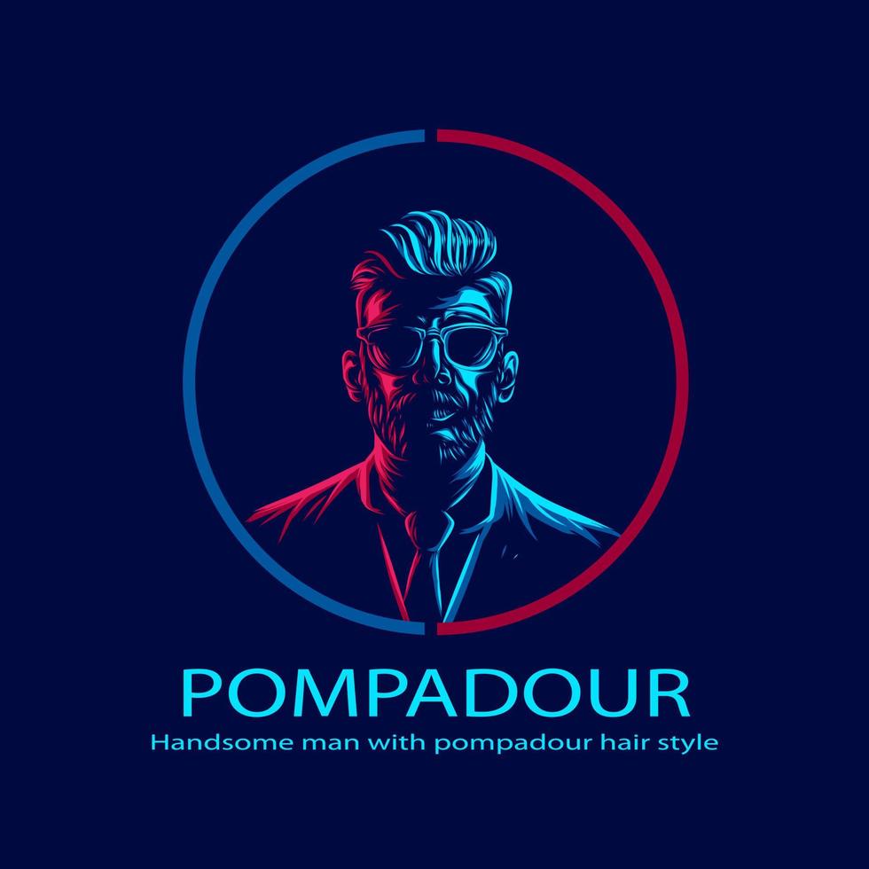 undercut pompadour man logo line pop art potrait design colorido com fundo escuro vetor