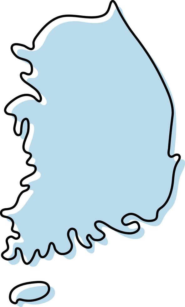 mapa de contorno simples estilizado do ícone da coreia do sul. mapa de esboço azul da ilustração vetorial da coreia do sul vetor