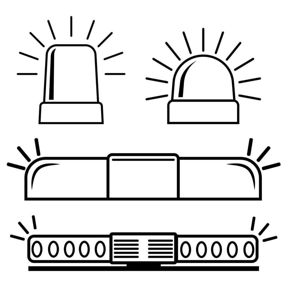 um conjunto de luzes piscando da polícia, vetor. o contorno do rabisco é preto, as sirenes das ambulâncias. crachás de emergência vetor
