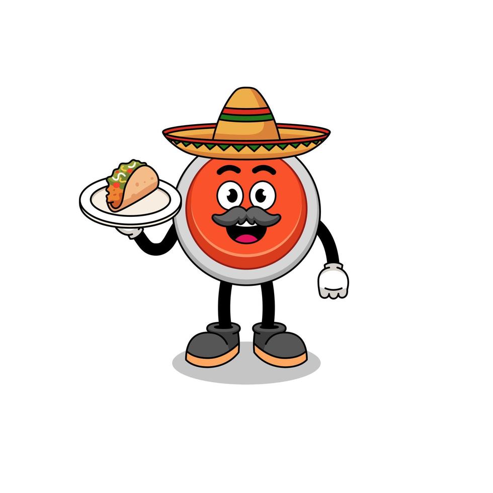 desenho de personagem do botão de emergência como chef mexicano vetor