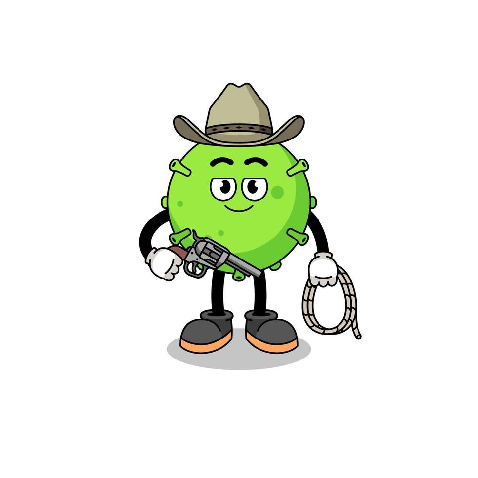 personagem mascote do vírus como um cowboy vetor