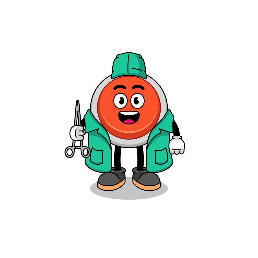 ilustração do mascote do botão de emergência como cirurgião vetor