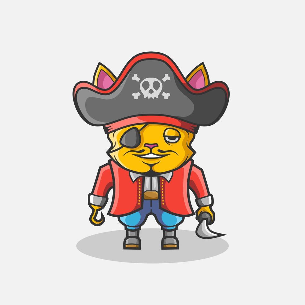 ilustração de personagem de gato pirata bonito. design de vetor animal simples. isolado com fundo suave.