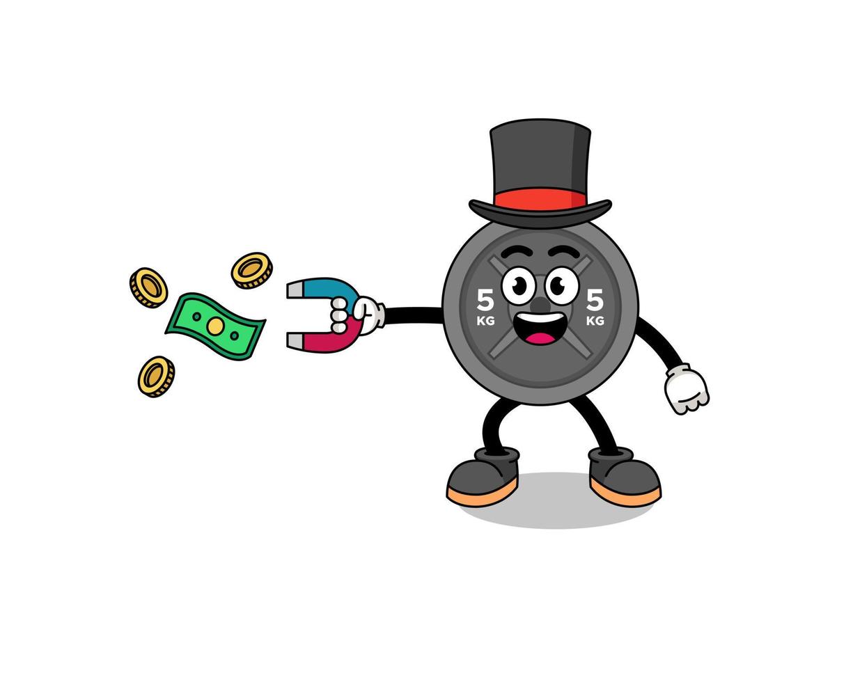 ilustração de personagem de placa de barra pegando dinheiro com um ímã vetor