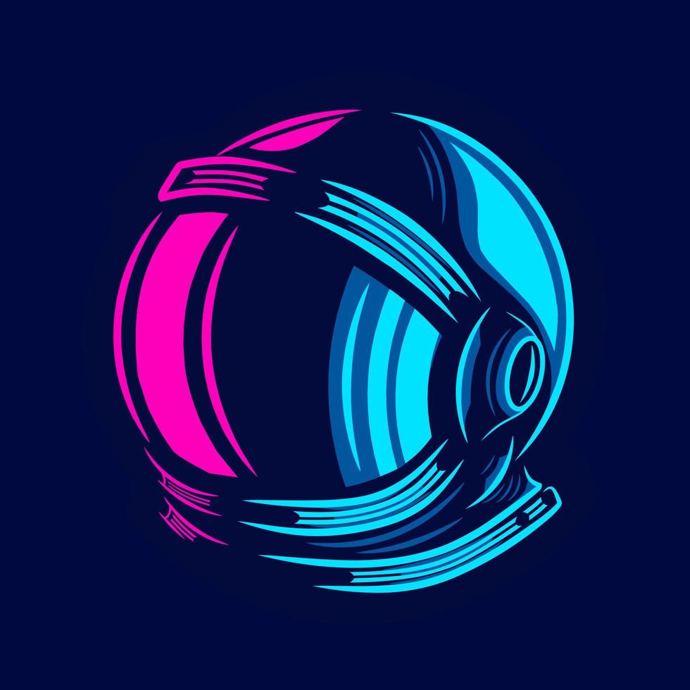 astronauta explora o logotipo da arte neon do vetor da galáxia. design colorido do universo astronomia com fundo escuro. ilustração gráfica abstrata. fundo preto isolado para camiseta, pôster, roupas.