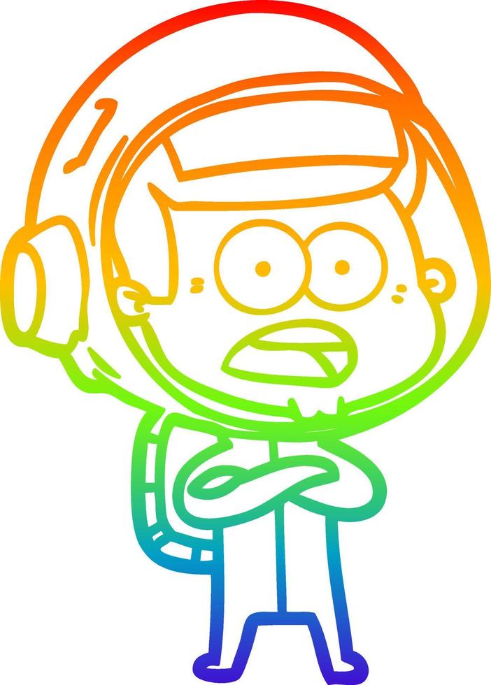 desenho de linha gradiente arco-íris desenho animado astronauta surpreso vetor