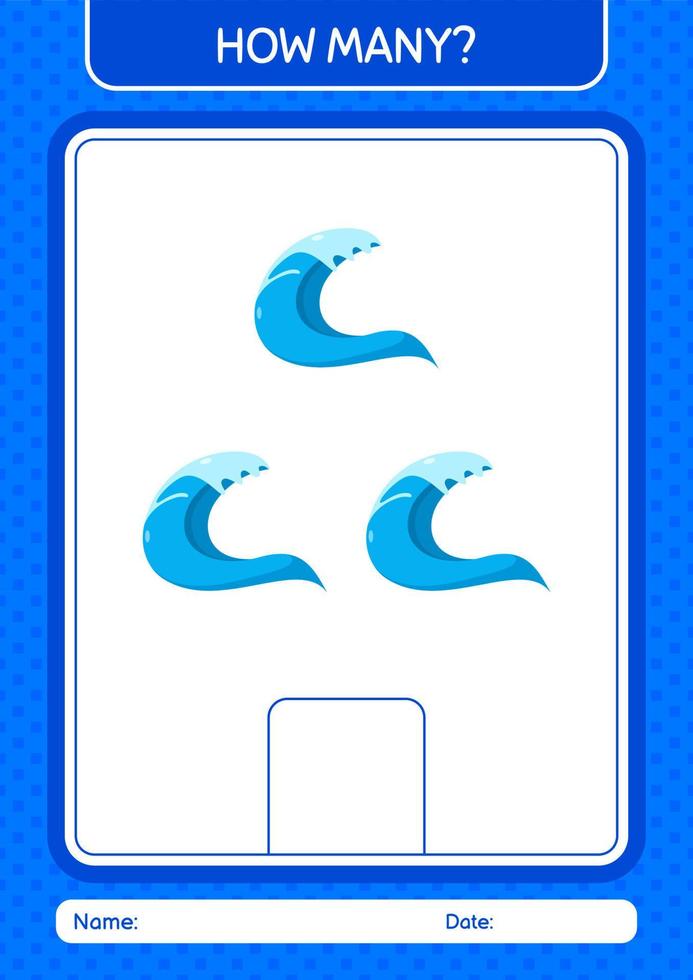 quantos jogo de contagem com ondas. planilha para crianças pré-escolares, folha de atividades para crianças vetor