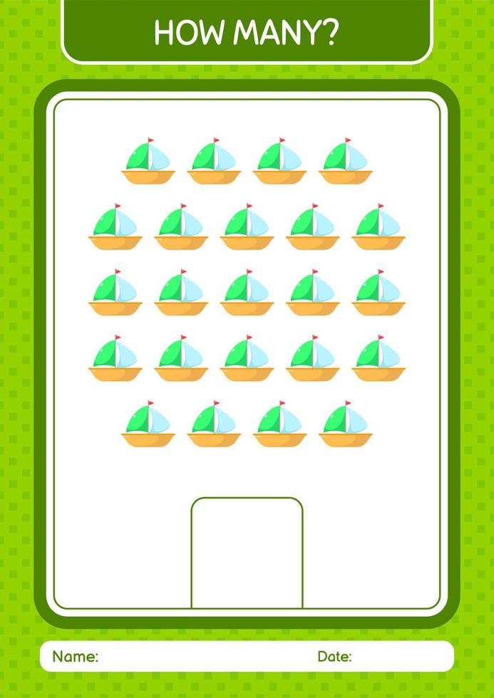 quantos jogo de contagem com veleiro. planilha para crianças pré-escolares, folha de atividades para crianças vetor