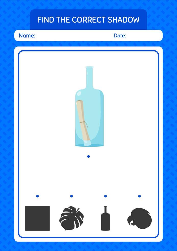 encontre o jogo de sombras correto com garrafa de mensagem. planilha para crianças pré-escolares, folha de atividades para crianças vetor