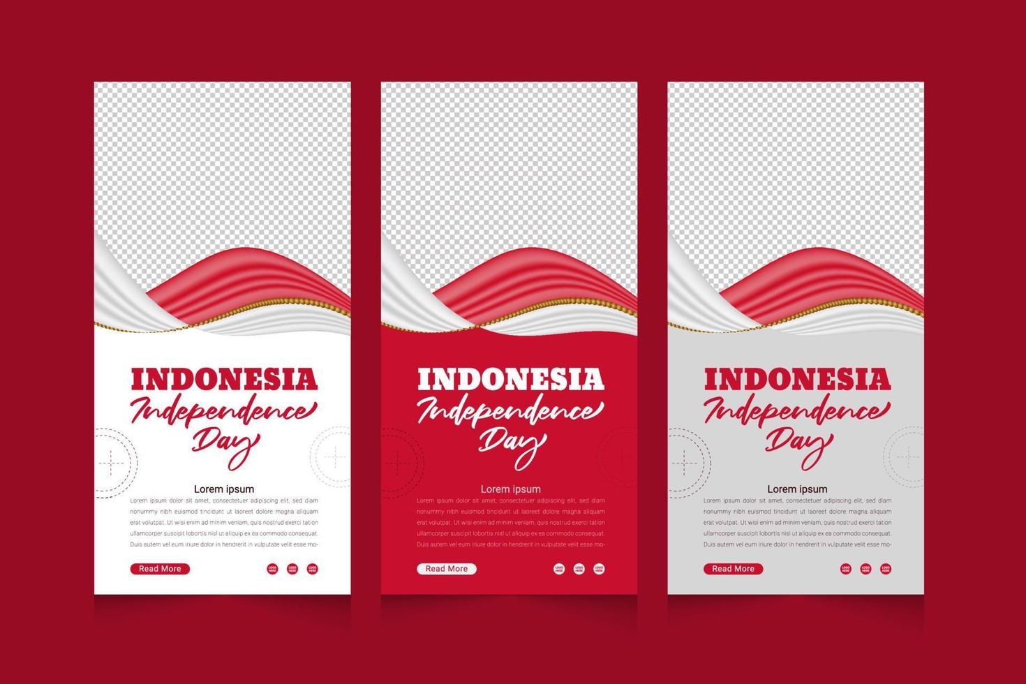 dia da independência da indonésia com bandeira 3d acenando e cenografia de banner web vertical vetor