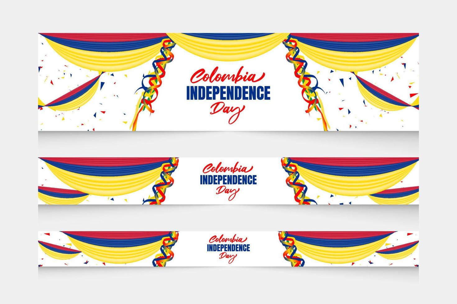 dia da independência da colômbia com bandeira da colômbia acenando e design de fundo horizontal de cor branca vetor