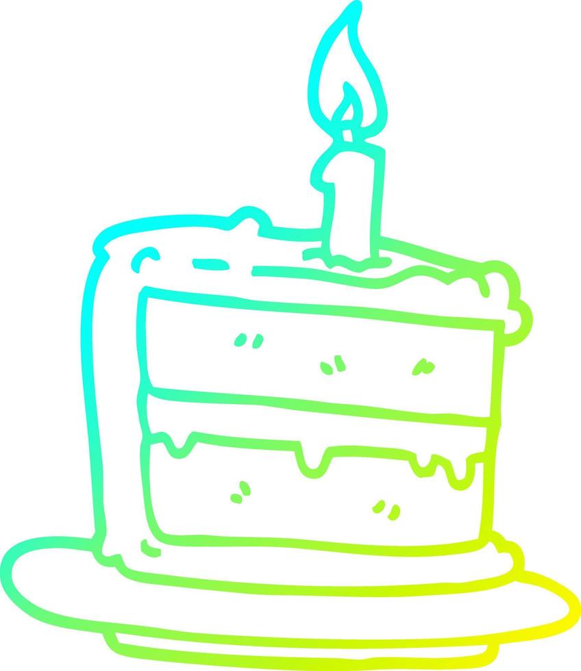 desenho de linha de gradiente frio bolo de aniversário dos desenhos animados vetor