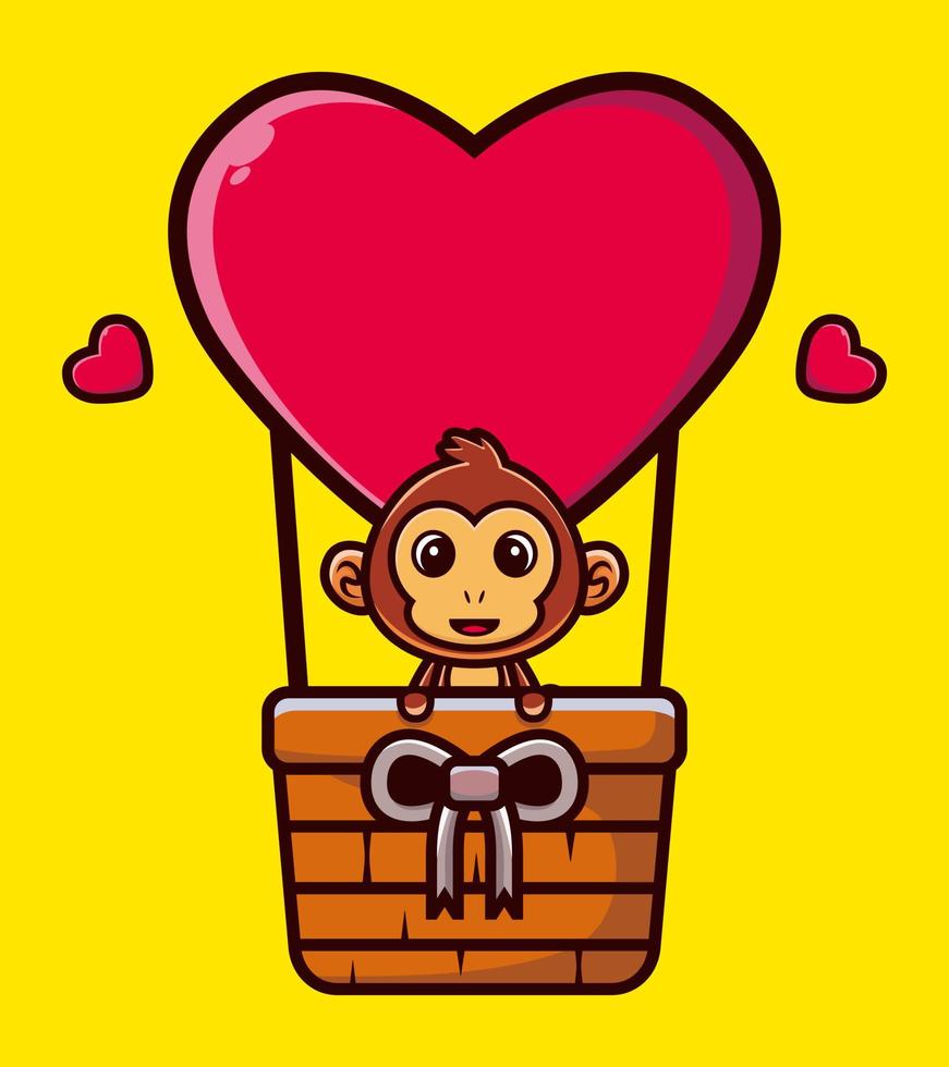 macaco fofo voando com ilustração vetorial de desenho animado de balão de amor vetor