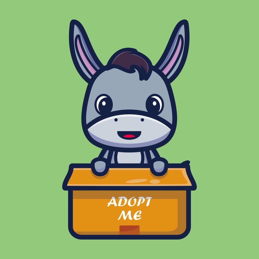 burro bonito na ilustração vetorial de personagem de desenho animado de caixa, conceito de ícone animal isolado vetor premium