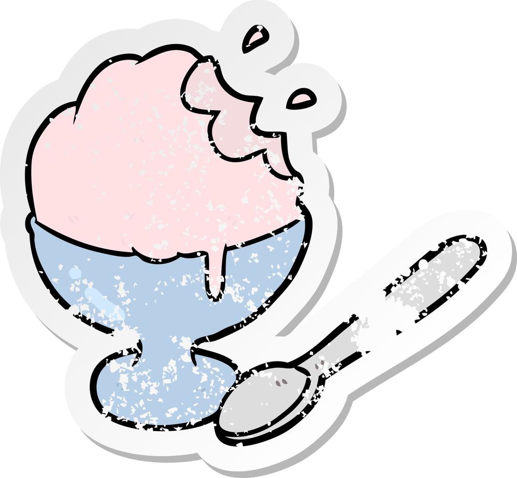 vinheta angustiada de uma sobremesa de sorvete de desenho animado vetor