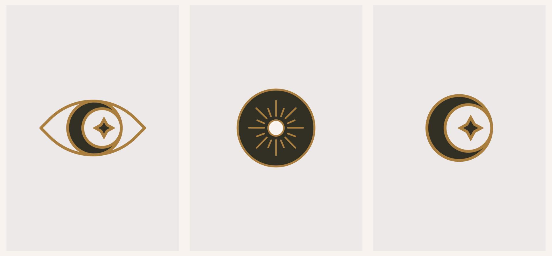 conjunto místico de olho, lua e estrela. modelo de logotipo de ícone linear mínimo e emblema para mídias sociais. vetor