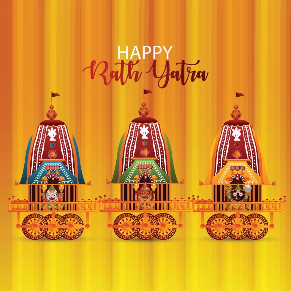 feliz fundo de celebração jagannath rath yatra com ilustração vetorial do senhor jagannath balabhadra e subhadra vetor