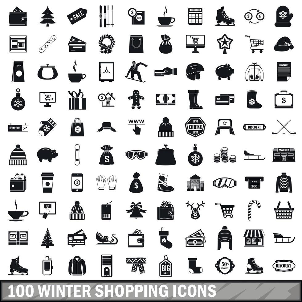 conjunto de 100 ícones de compras de inverno, estilo simples vetor