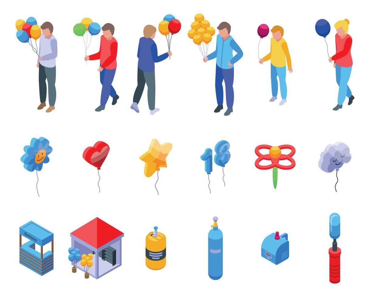 ícones de vendedor de balão definir vetor isométrico. comprador de personagem