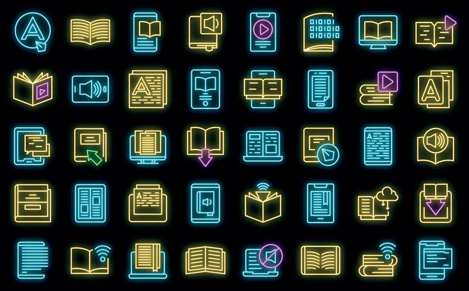 conjunto de ícones de leitura digital neon de vetor
