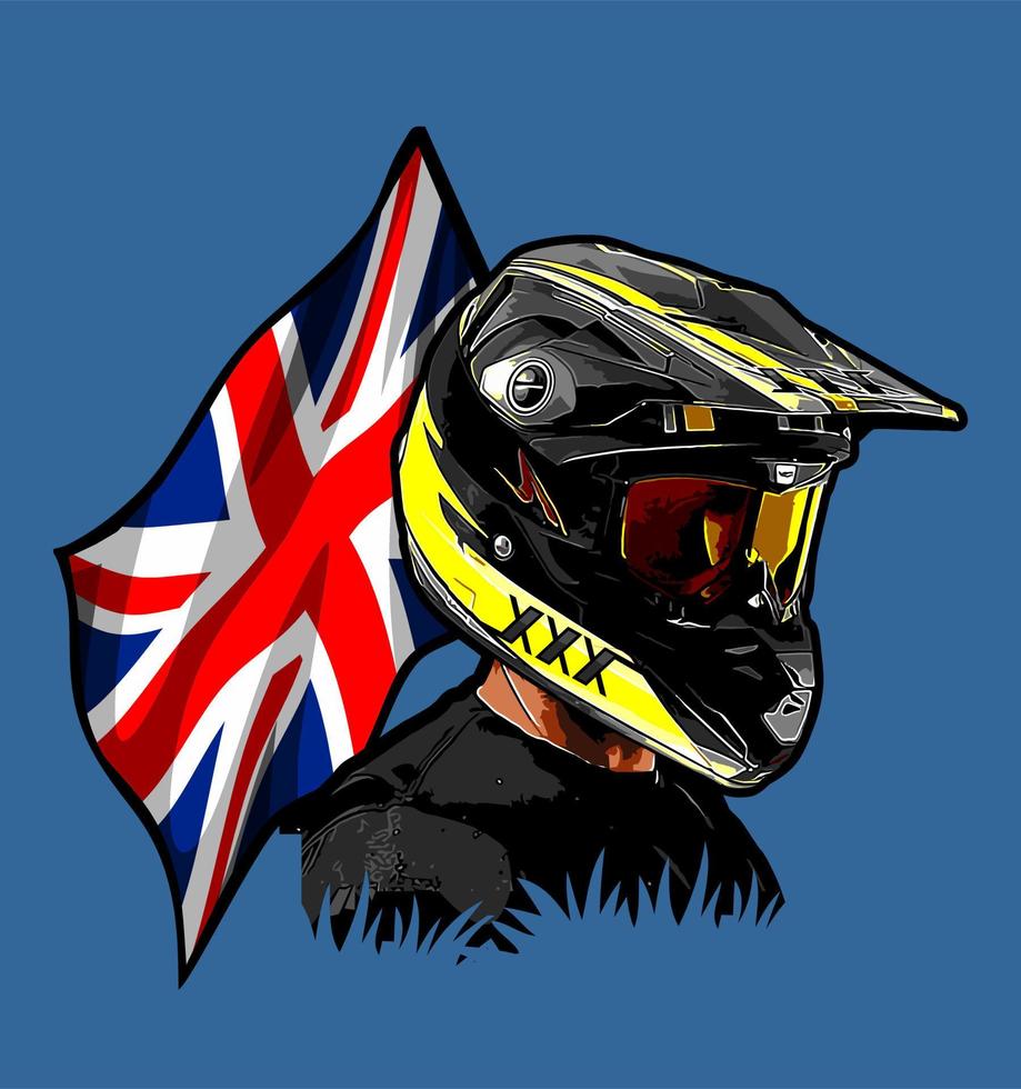 piloto de motocross e bandeira britânica vetor